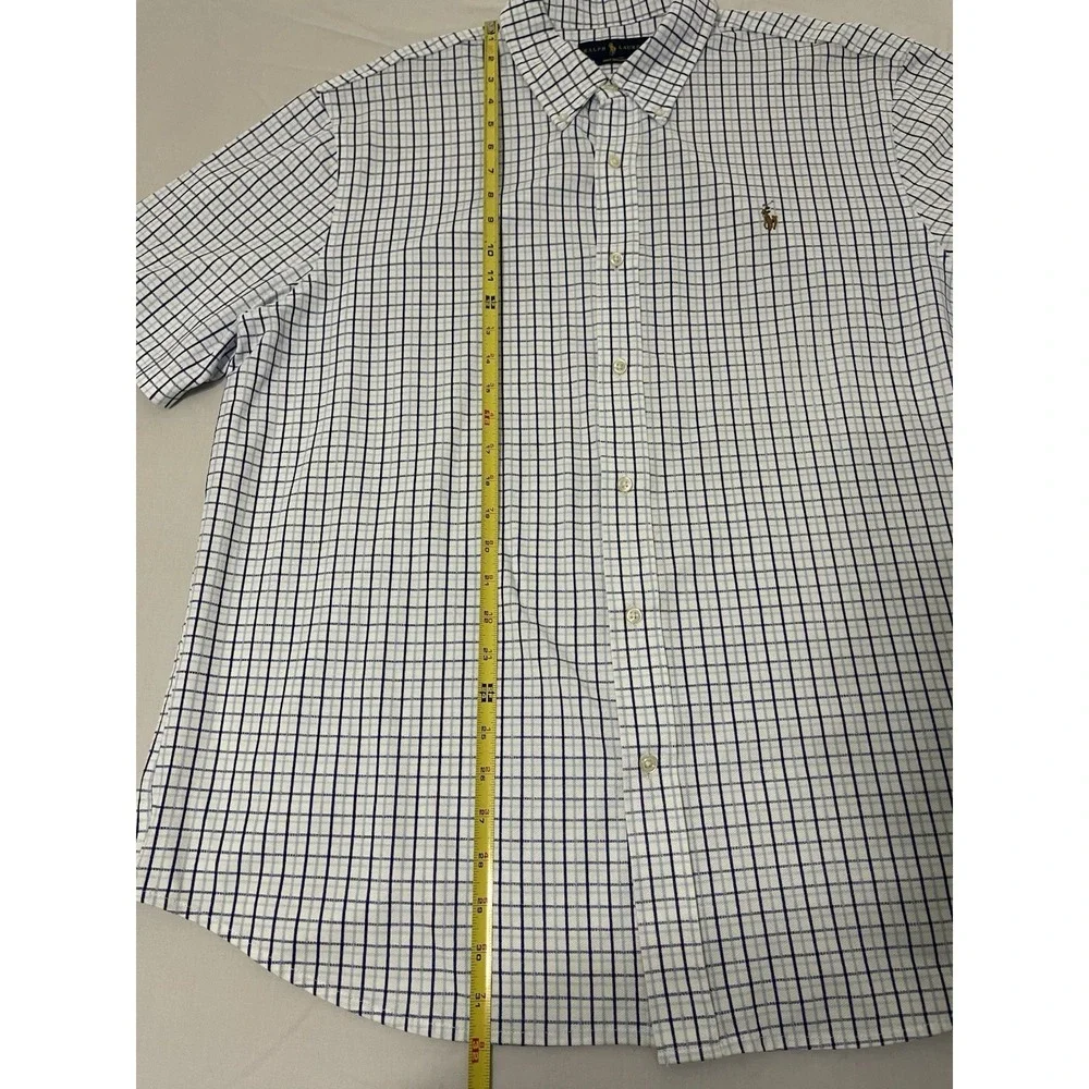 Ralph Lauren Oxford Button Down Shirt Men XXL Blue Check Short Sleeve Flesh Pony - Picture 5 of 6